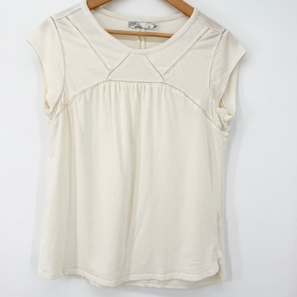 prAna Cream Organic Cotton Cap Sleeve Top Women’s Small Boho Casual Ivory - Picture 2 of 11